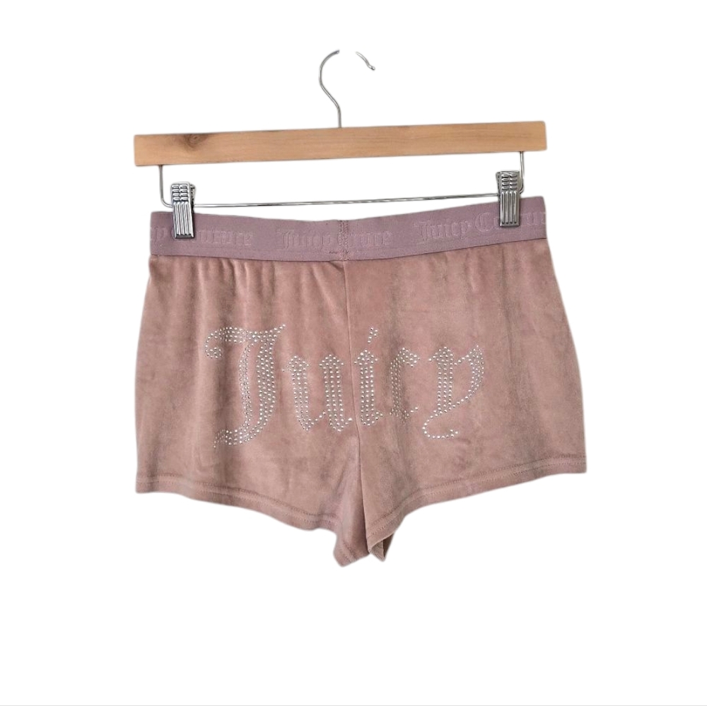 Juicy Couture Pink Velour Rhinestone Logo Shorts